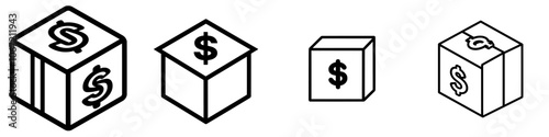 An outline icon of a product, a commercial, a business, making money, or selling