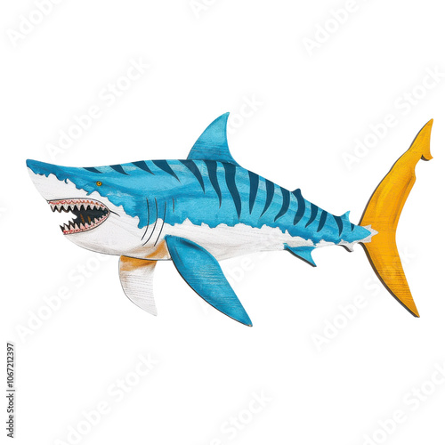 Colorful shark illustration, white isolate background