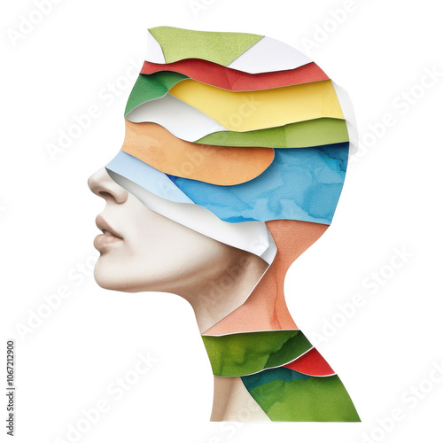Creative layered paper art depicting a human profile.