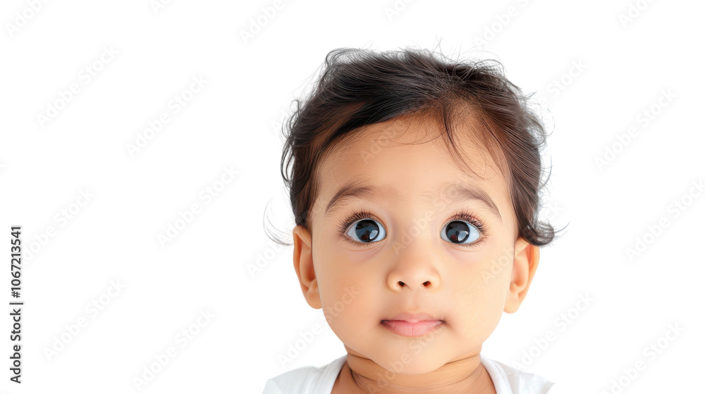 Cute baby with big eyes, white isolate background Cute baby with big eyes, white isolate background
