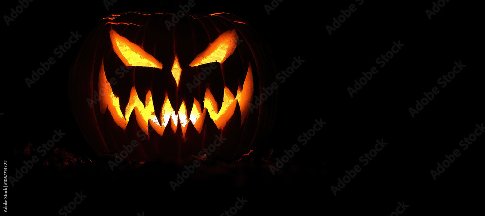 Halloween pumpkin with fangs on black background Halloween pumpkin with fangs on black background