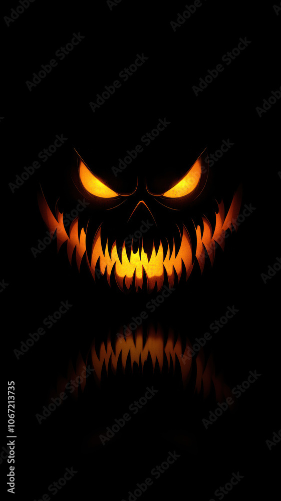 Scary Halloween jack-o'-lantern in darkness