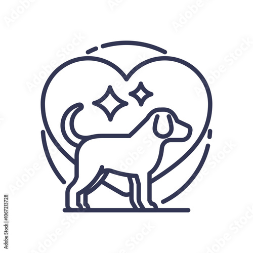 Outline of a dog with a heart, symbolizing love and care for pets.