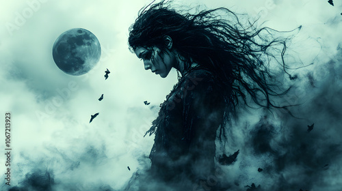 A Captivating Illustration of Medea in a Mystical Forest, Embodying Betrayal and Revenge under the Moonlight photo