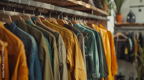 Diverse Colorful Clothing Displayed on Racks in Stylish Retail Store Interior