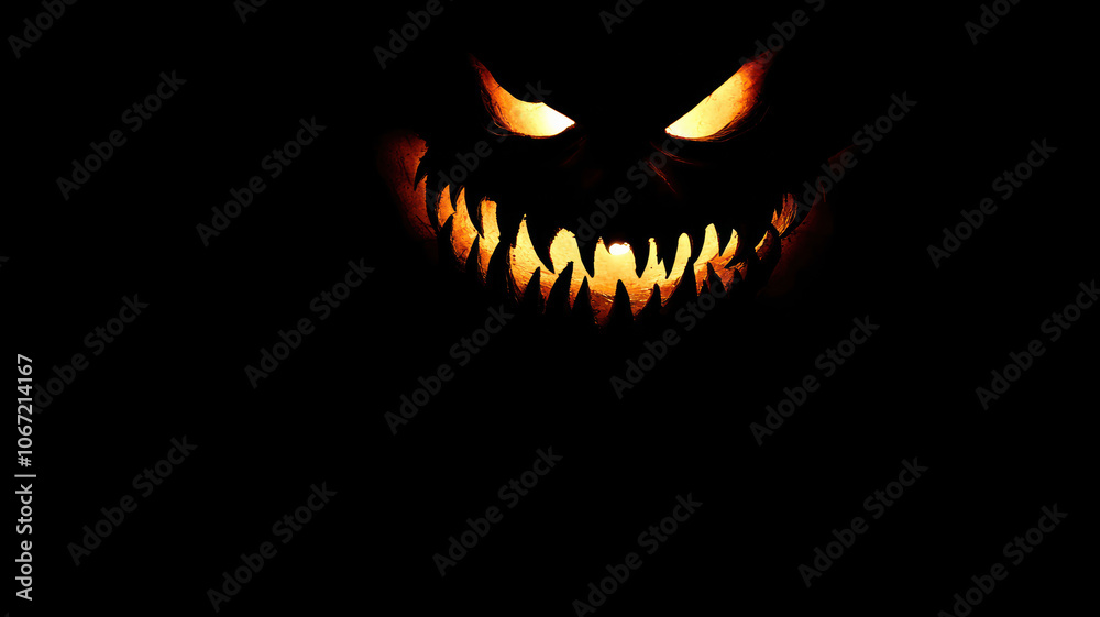 Naklejka premium Glowing jack-o'-lantern with scary fangs