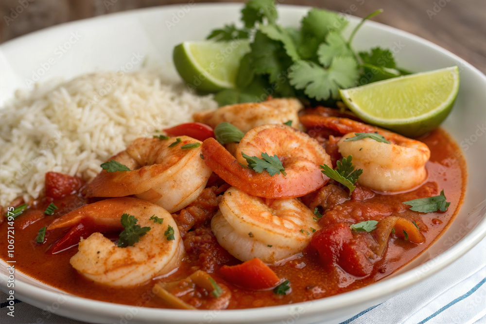 Spicy Shrimp in Red Chile Sauce with Rice and Lime Spicy Shrimp in Red Chile Sauce with Rice and Lime