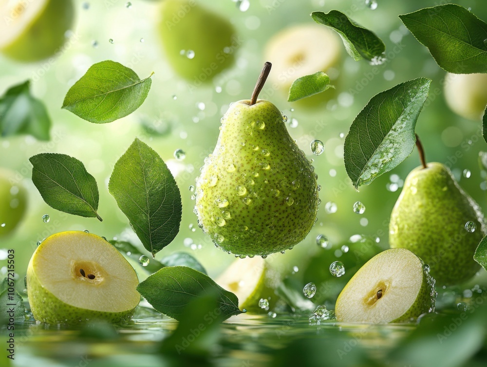 Many pears falling into the water with leaves Many pears falling into the water with leaves