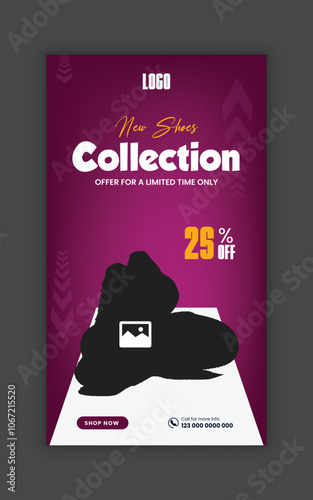 New collection dynamic sports shoes social media story banner and Instagram story template design, Shoe sale social media story banner or vertical flyer template, online promotion post template
