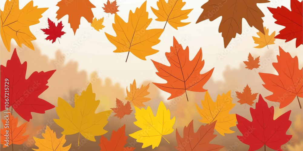 Colorful autumn leaves falling against soft blurred background Colorful autumn leaves falling against soft blurred background