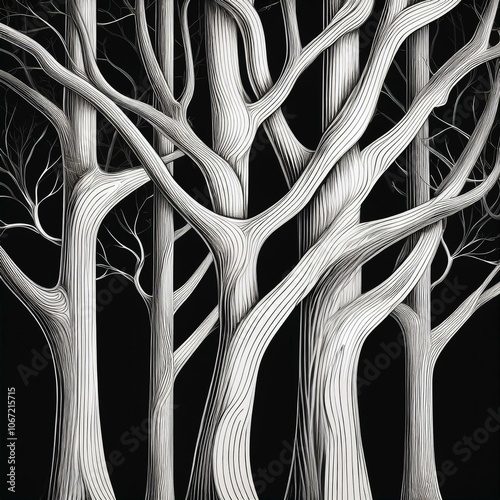 isolated white trees trunks and typical stems