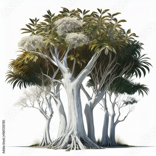 isolated white trees trunks and typical stems