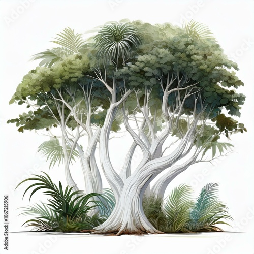 isolated white trees trunks and typical stems