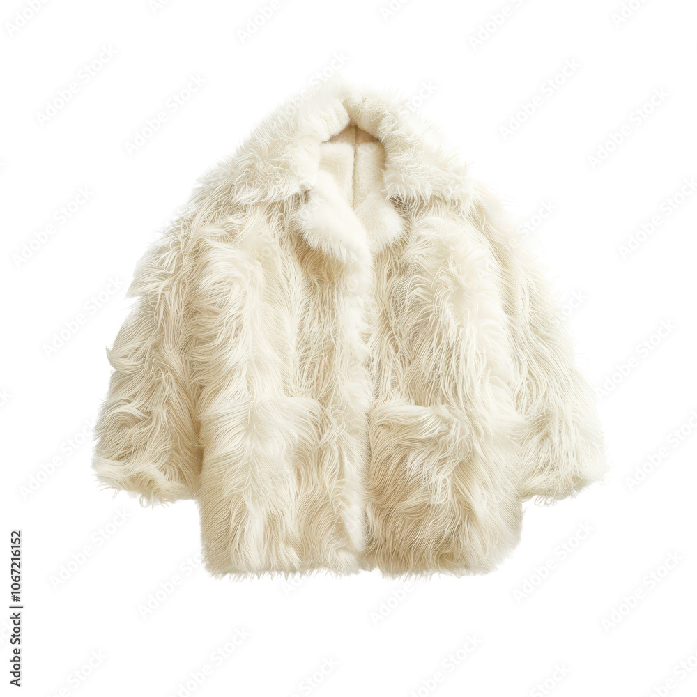 Fluffy white faux fur jacket, warm and stylish look. Fluffy white faux fur jacket, warm and stylish look.