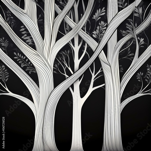 isolated white trees trunks and typical stems