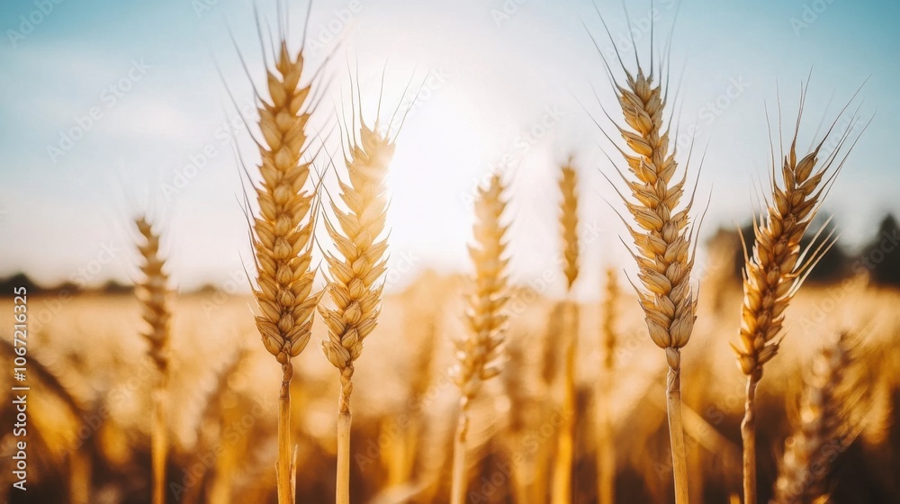 Fototapeta premium Golden Wheat Field Under Bright Sunlight