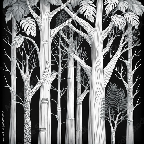 isolated white trees trunks and typical stems