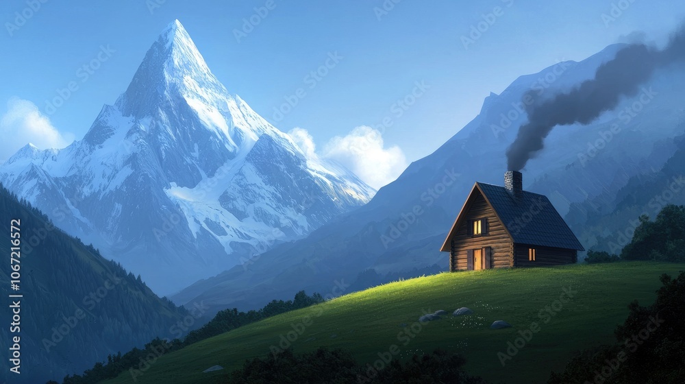 Serene Mountain Cabin Under Starry Sky