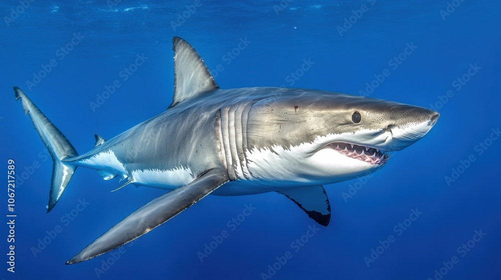 Fototapeta premium Majestic Shark Swimming in Clear Blue Ocean Water