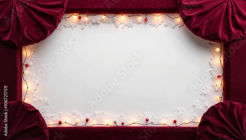 Christmas stage with lights and red curtains