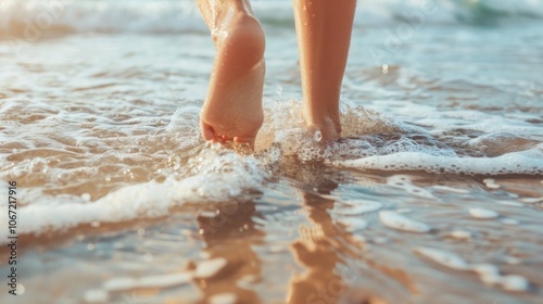 Peaceful walk on beach at sunset with gentle ocean waves