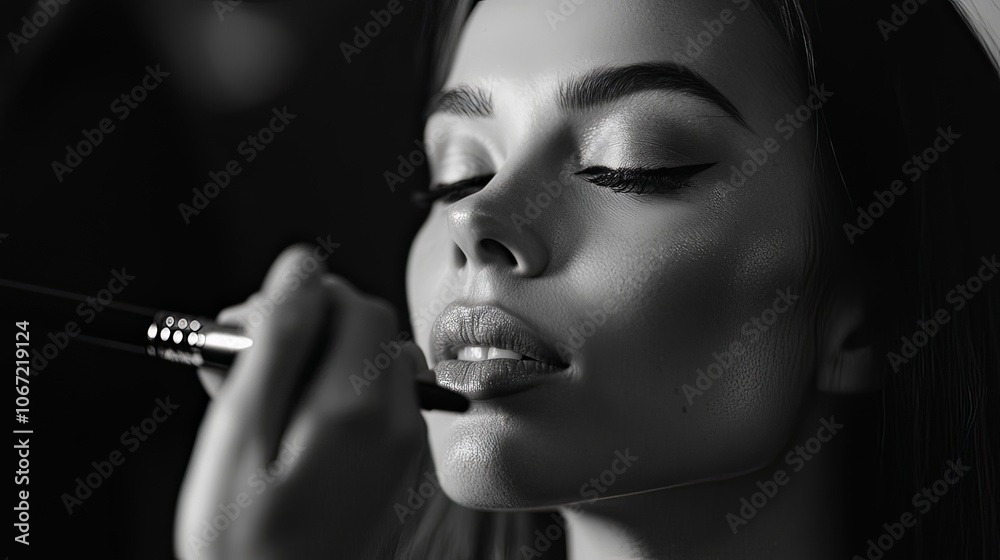 Obraz premium Professional makeup artist applying makeup on a model in a beauty studio.