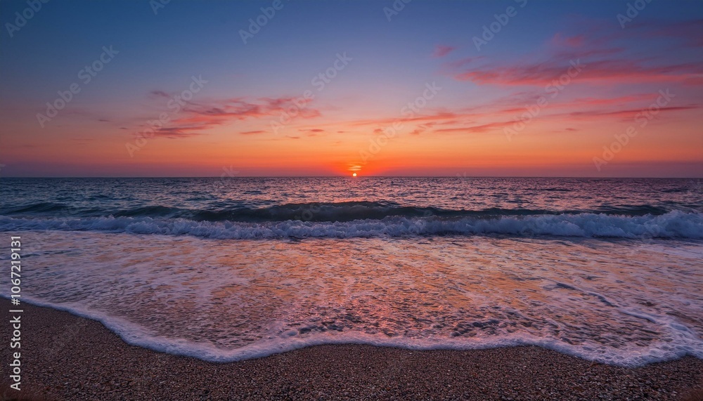 Fototapeta premium Waves on the beach at red sunset