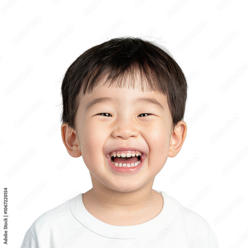 Happy child laughing, white isolate background