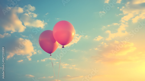 Pair of pink balloons floating peacefully in a clear sky