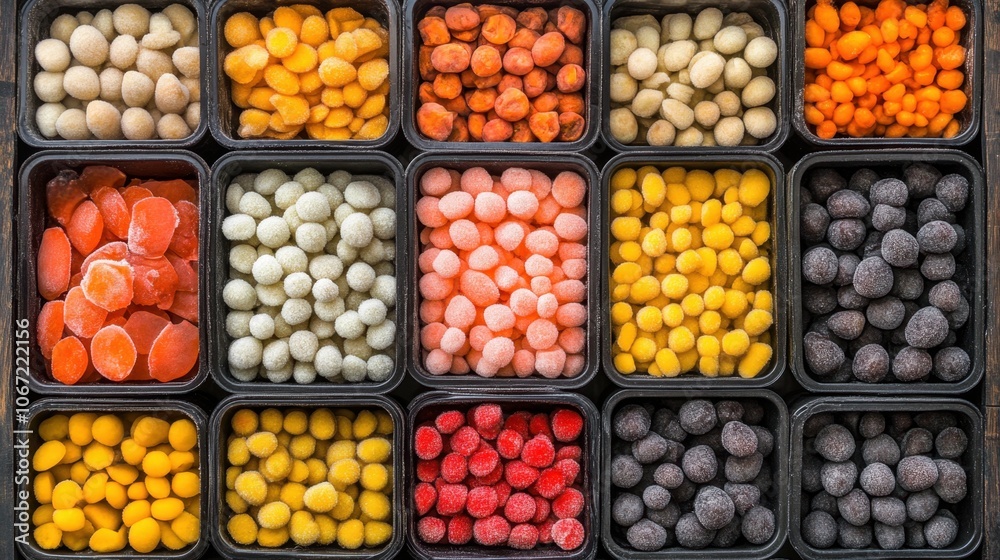 Colorful Variety of Candies in Small Trays Colorful Variety of Candies in Small Trays
