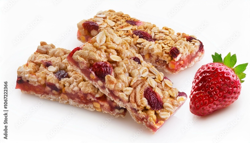 Collection of Strawberry oat and nut bar isolated on White or white background, png Collection of Strawberry oat and nut bar isolated on White or white background, png