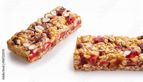 Collection of Strawberry oat and nut bar isolated on White or white background, png