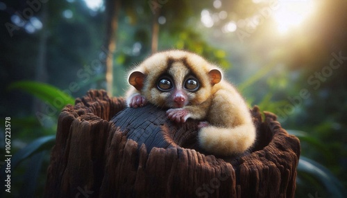 Loris chillt auf Baumstamm photo