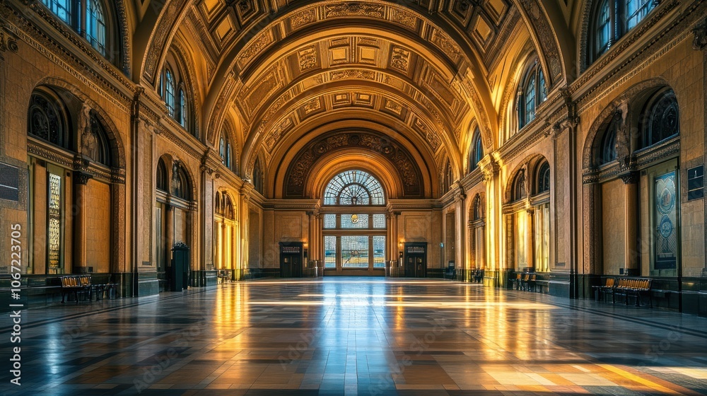 Obraz premium Historic Station - Grand historic station with high arches, intricate details, and an old-world charm.