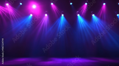 Intense Blue and Purple Lights - Stage flooded with intense hues of blue and purple, setting a powerful concert mood.