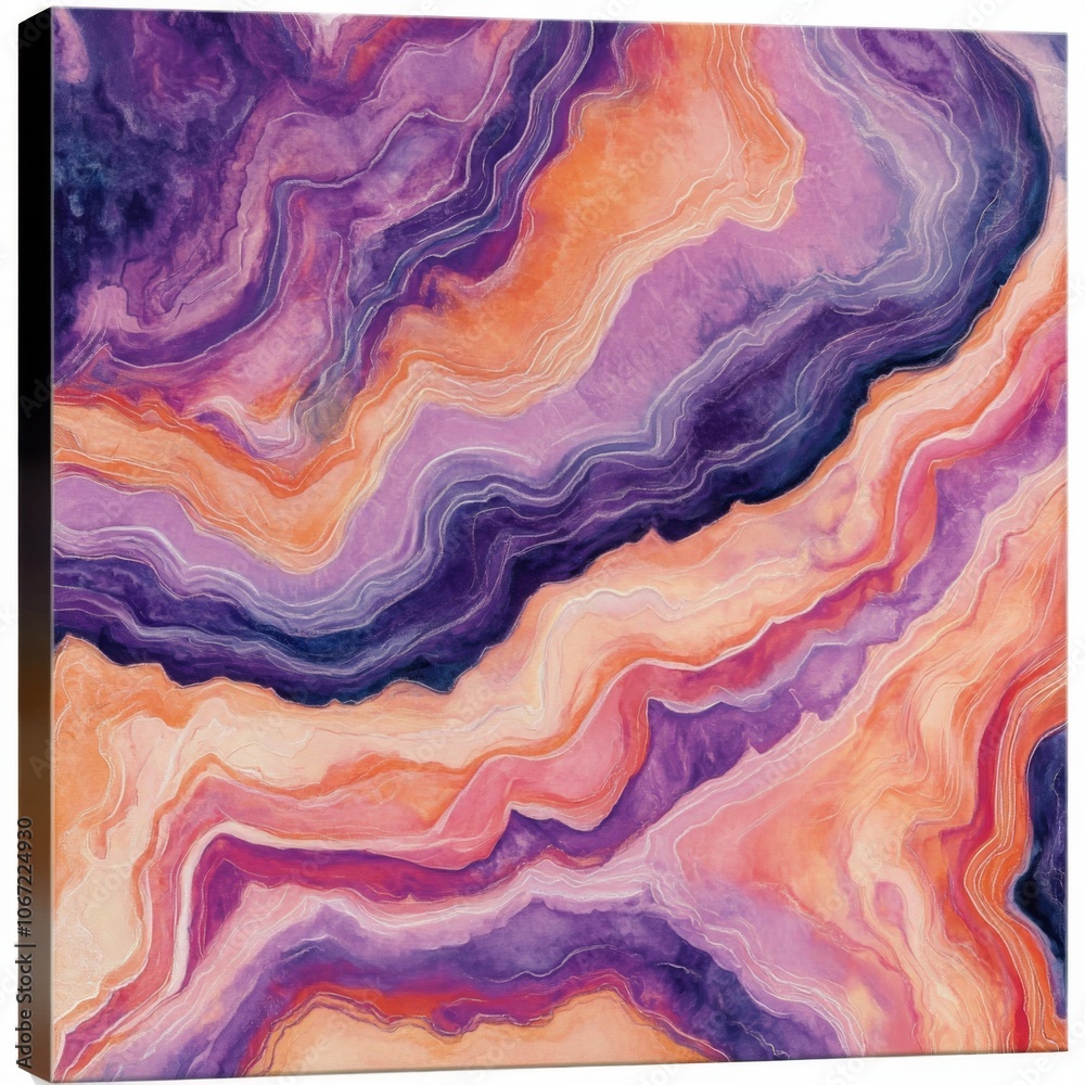 Square Canvas with Abstract Pattern of Swirling Lines in Shades of Purple, Pink, and Orange Square Canvas with Abstract Pattern of Swirling Lines in Shades of Purple, Pink, and Orange
