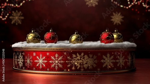 close-up 3d rendered red luxry christmas podium stage photo