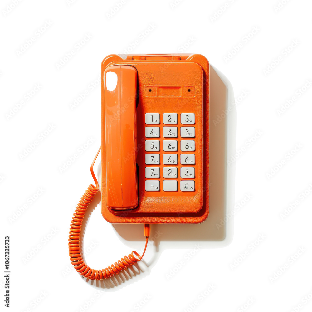 Orange retro telephone on a white isolated background.