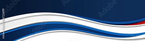 Abstract waves in blue, white, and red create a modern design. Ideal for backgrounds, banners, or graphic projects with a sleek aesthetic.
