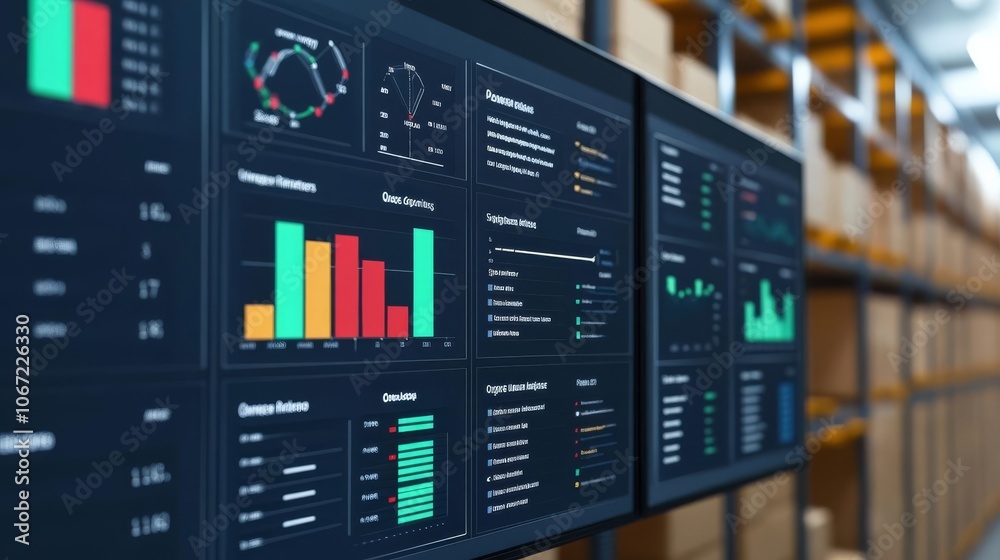Digital logistics dashboard tracking shipments, organized transport Digital logistics dashboard tracking shipments, organized transport