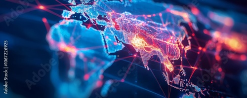 Digital map displaying shipping routes, efficient transport network