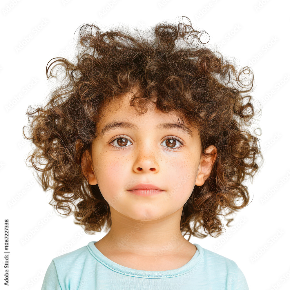 Portrait of a child with curly hair, white isolate background Portrait of a child with curly hair, white isolate background