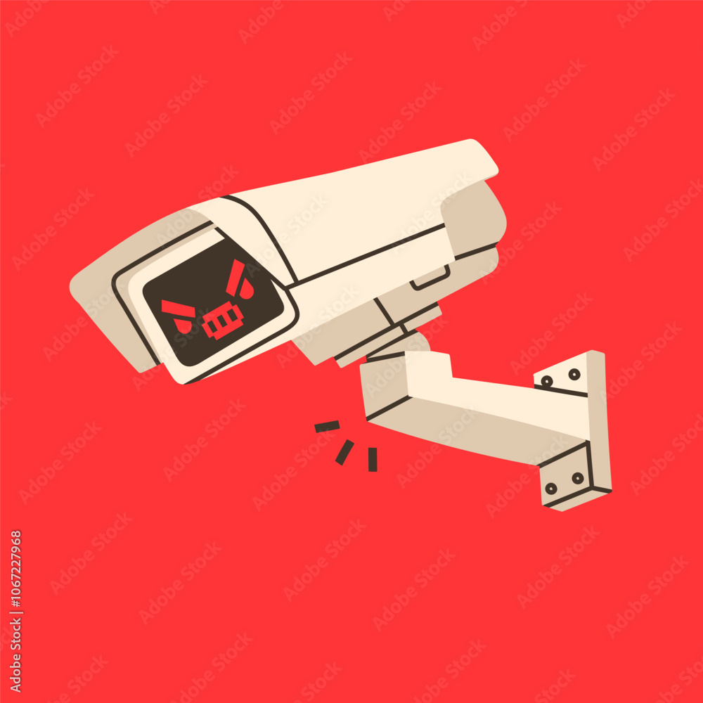 Outdoor Camera with angry face emotion. Hand drawn Vector illustration. Home security camera, CCTV, secure, safety, spy, monitoring, surveillance concept. Isolated design element Outdoor Camera with angry face emotion. Hand drawn Vector illustration. Home security camera, CCTV, secure, safety, spy, monitoring, surveillance concept. Isolated design element