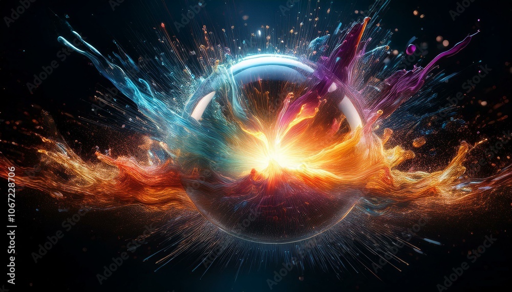 Obraz premium Colorful waves radiating from a glowing sphere Innovative ideas