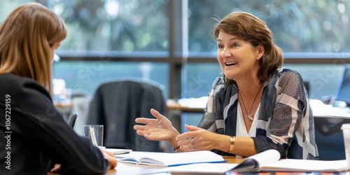 Senior business woman providing mentorship to younger colleagues.