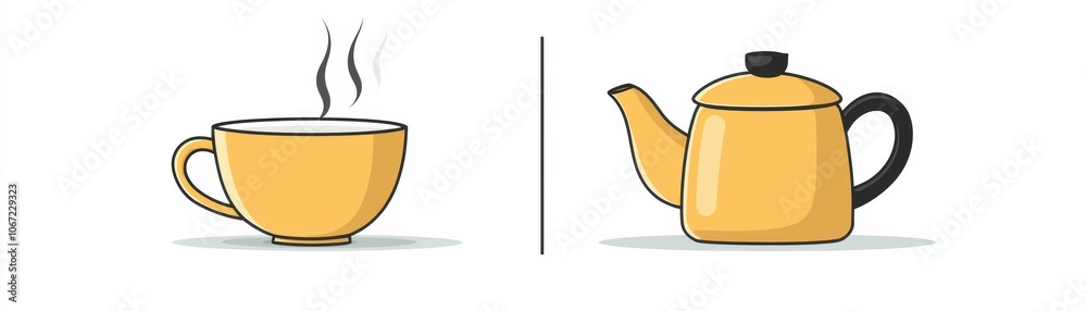 A minimalistic illustration of a steaming cup of tea beside a classic teapot, perfect for wellness and beverage-related themes. A minimalistic illustration of a steaming cup of tea beside a classic teapot, perfect for wellness and beverage-related themes.