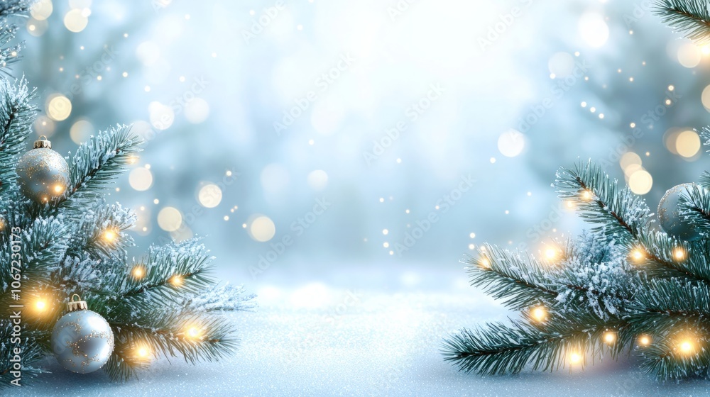 christmas background border with pine branch and glitter christmas background border with pine branch and glitter