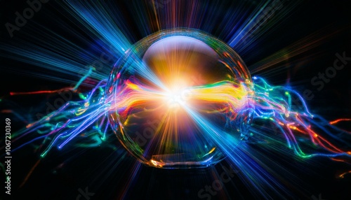 Colorful waves radiating from a glowing sphere Innovative ideas