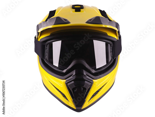 a yellow motorcycle helmet with goggles photo