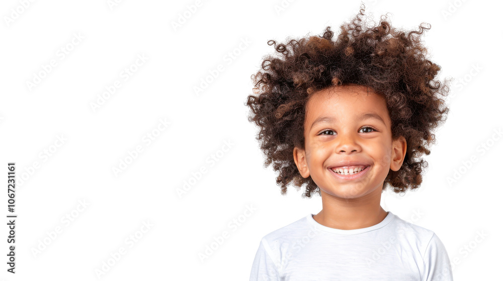 Smiling child with curly hair, white isolate background Smiling child with curly hair, white isolate background